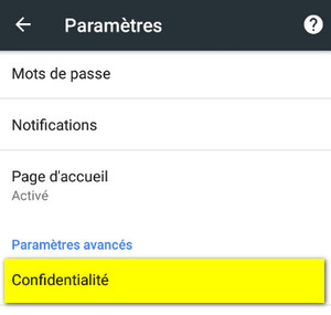 parametre confidentialite chrome mobile