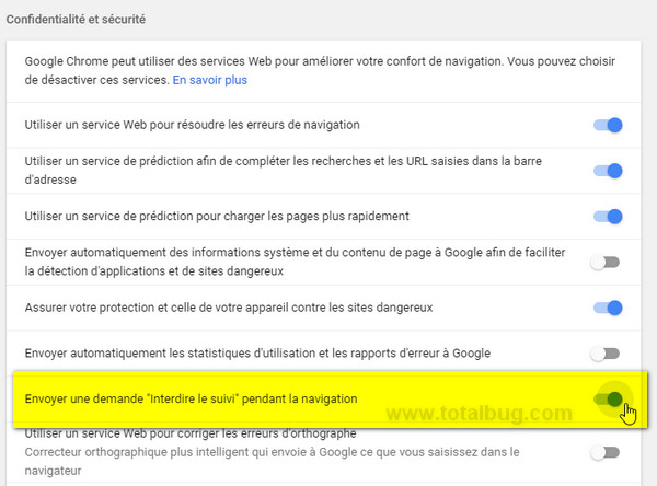interdire suivi navigation Google Chrome