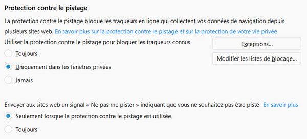 firefox protection pistage