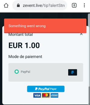 erreur bug don z event something went wrong paypal